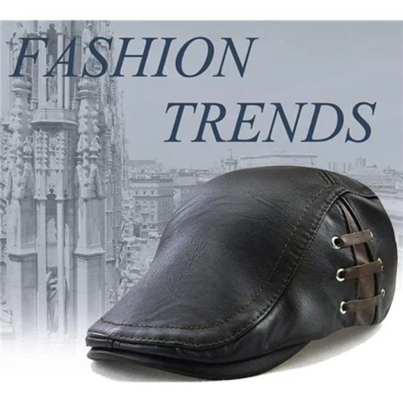 New Men's Leather Newsboy Cap Ivy Gatsby Flat Golf Driving Hunting Hat - Picture 5 of 7